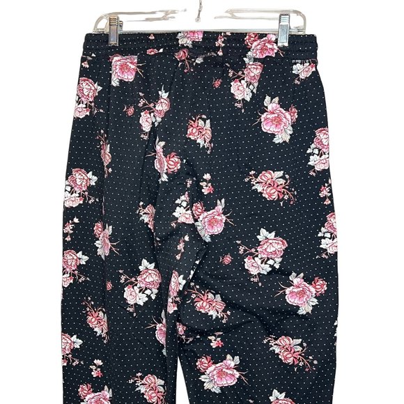 Lula Roe pull on sweatpants leggings size 2XL black pink floral and drawstring w - Picture 6 of 12